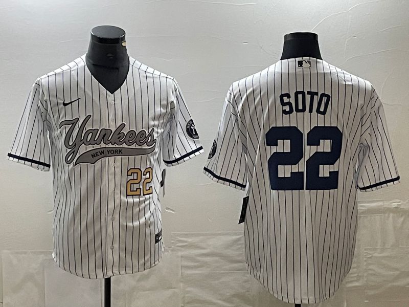 Men New York Yankees #22 Soto White stripe Game Nike 2023 MLB Jersey style 2